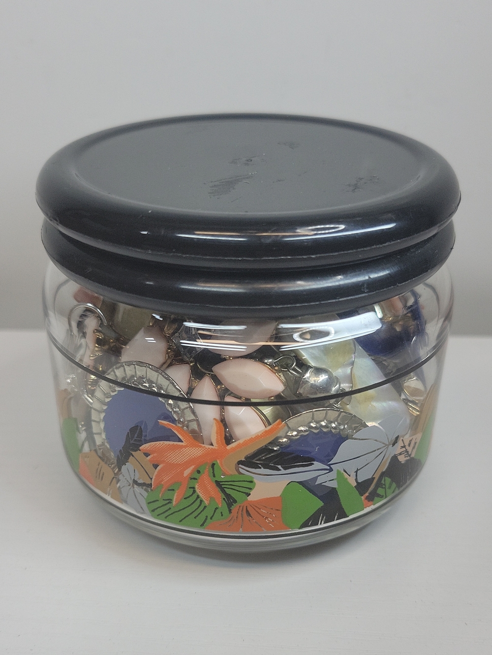 Vintage Glass Storage Jar with Earrings